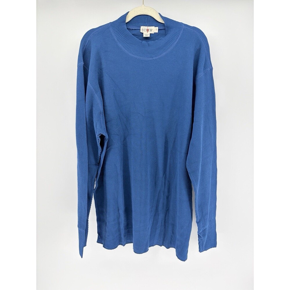 Vintage J.Crew Oarsman Blue Waffle Knit Thermal Mock Neck Shirt Sz LT Large Tall